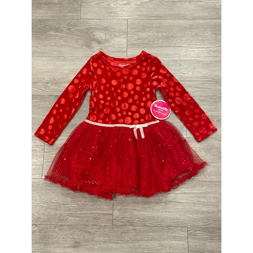 Nannette Girls Red Velvet Dress Holiday Christmas Tulle Size 3T Long Sleeve
